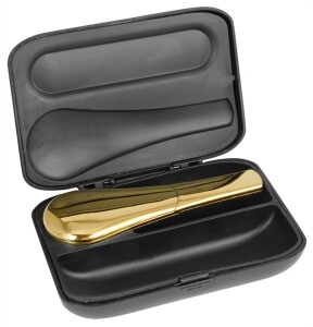 Metall Purpfeife mit Schiebedeckel Gold