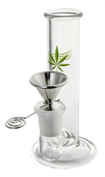 Mini Glas Bong "Hanf" mit Metallkopf