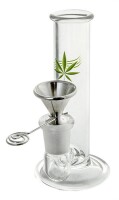 Mini Glas Bong "Hanf" mit Metallkopf