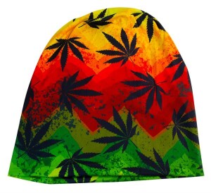 Beanie Mütze, elastisch, Hanf rastafarbend