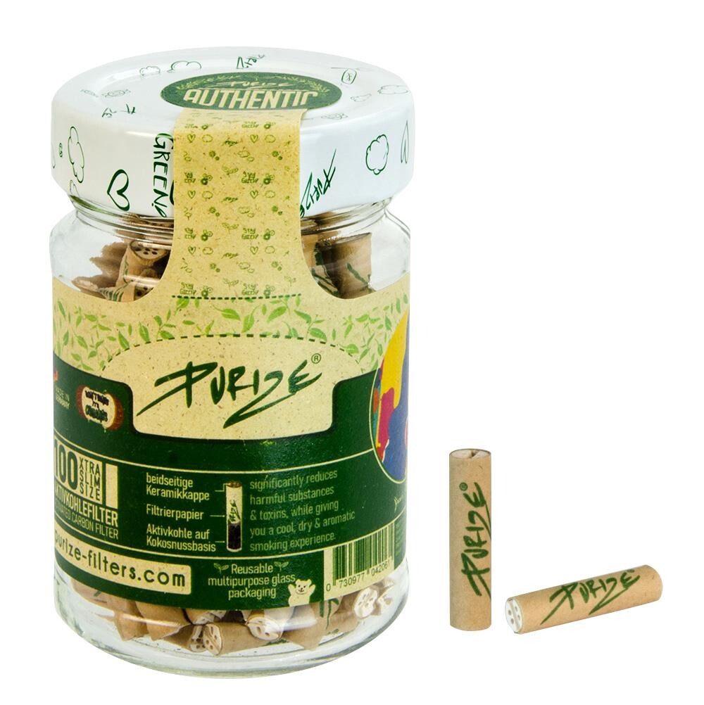 100 Purize Slim Aktivkohlefilter im Glas Organic