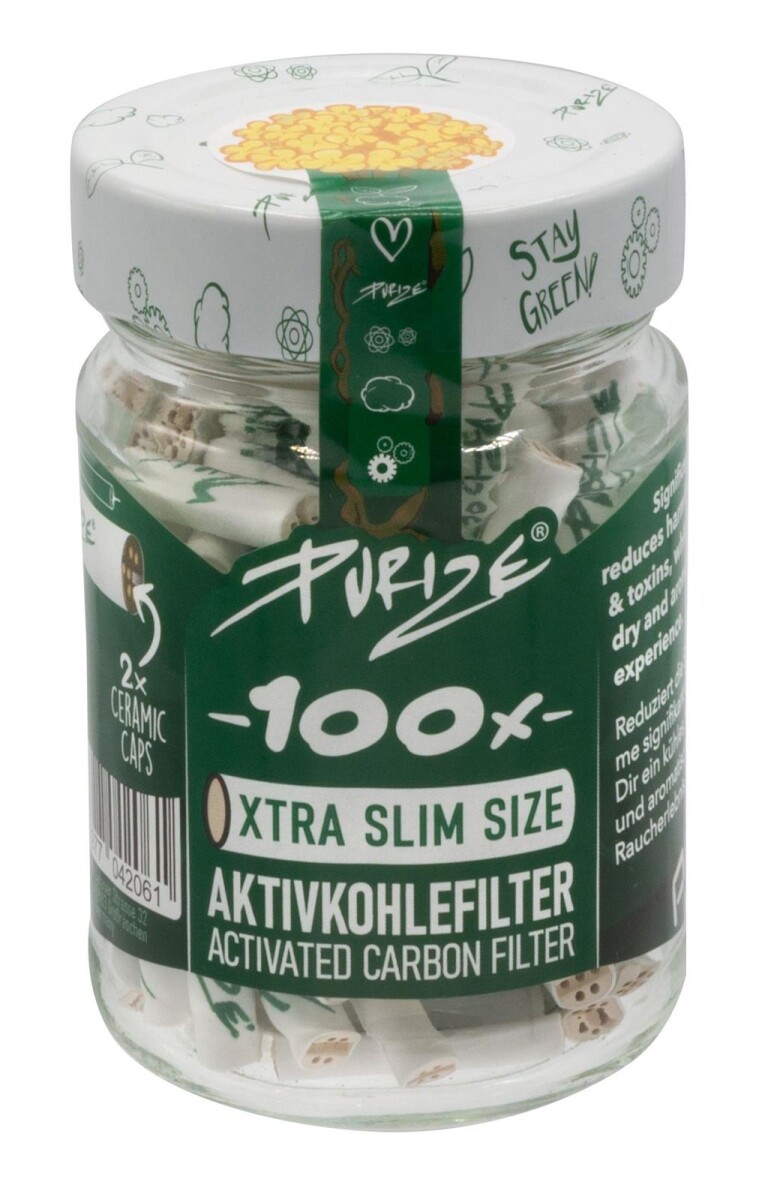 100 Purize Slim Aktivkohlefilter im Glas Weiss
