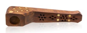 Holzpfeife geschnitzt und gold Verzierung