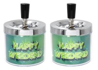 Drehaschenbecher "HAPPY WEEDEND" ca. 13cm hoch